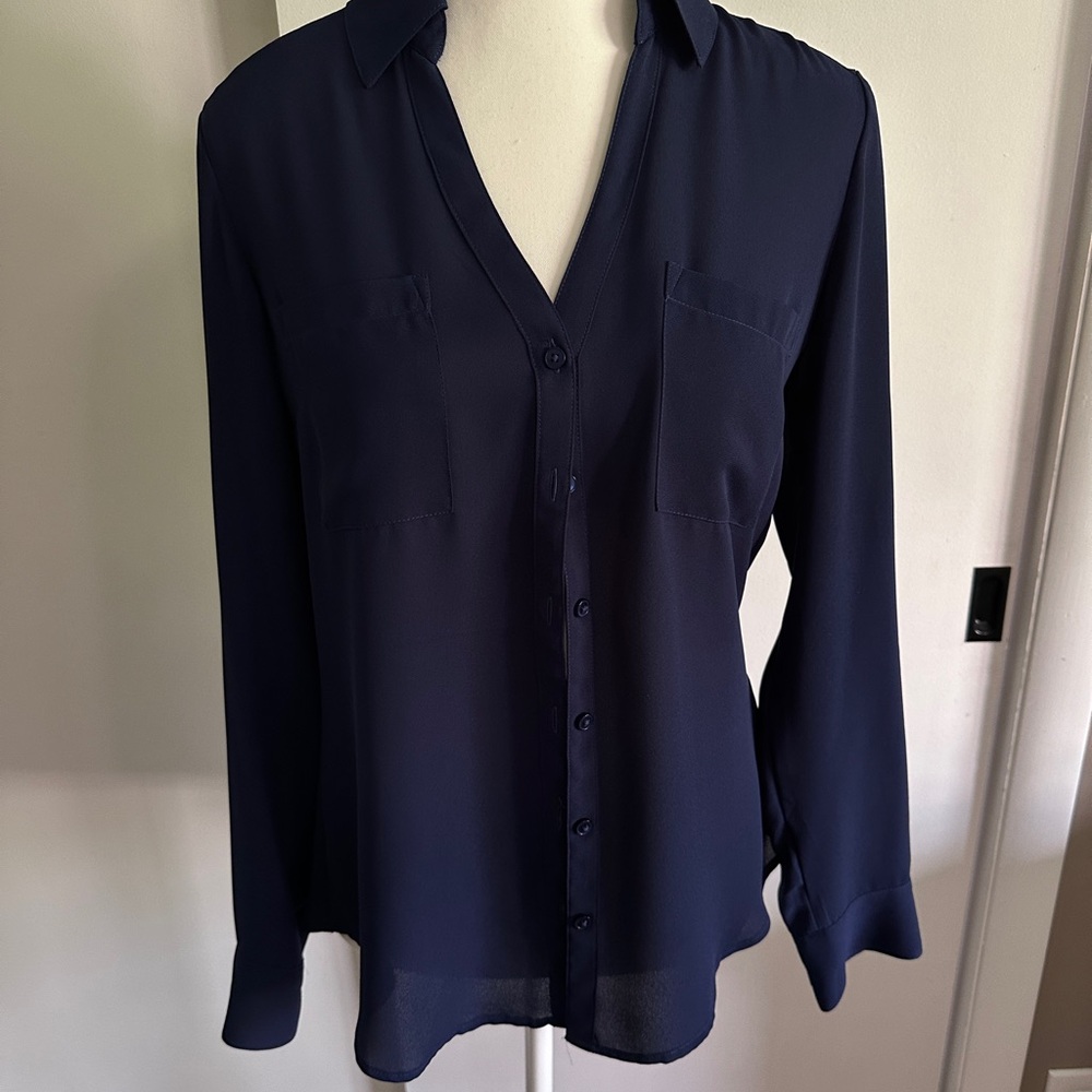 Express Blue Notched Collar Button Down Shirt